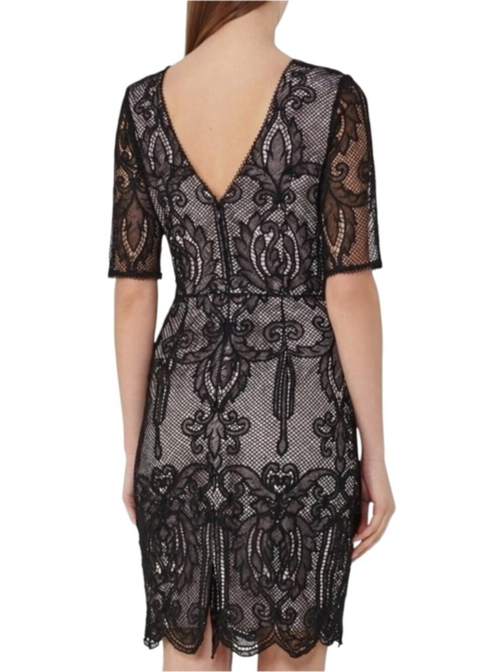 REISS Zola Lace Sheath Dress Size 8 Black Cream Neutral - Picture 3 of 13